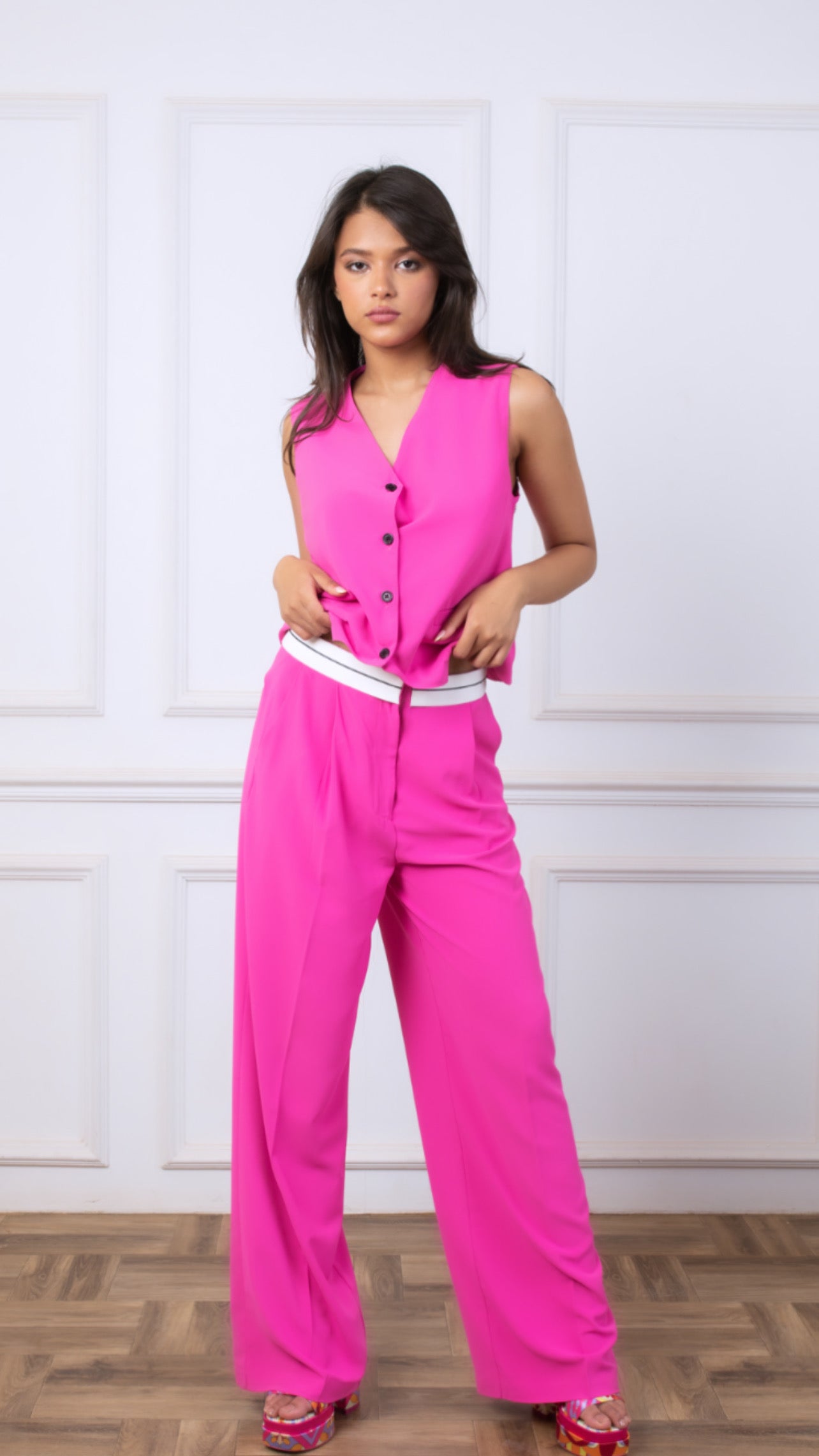 Reversed Waistband Pants in Pink