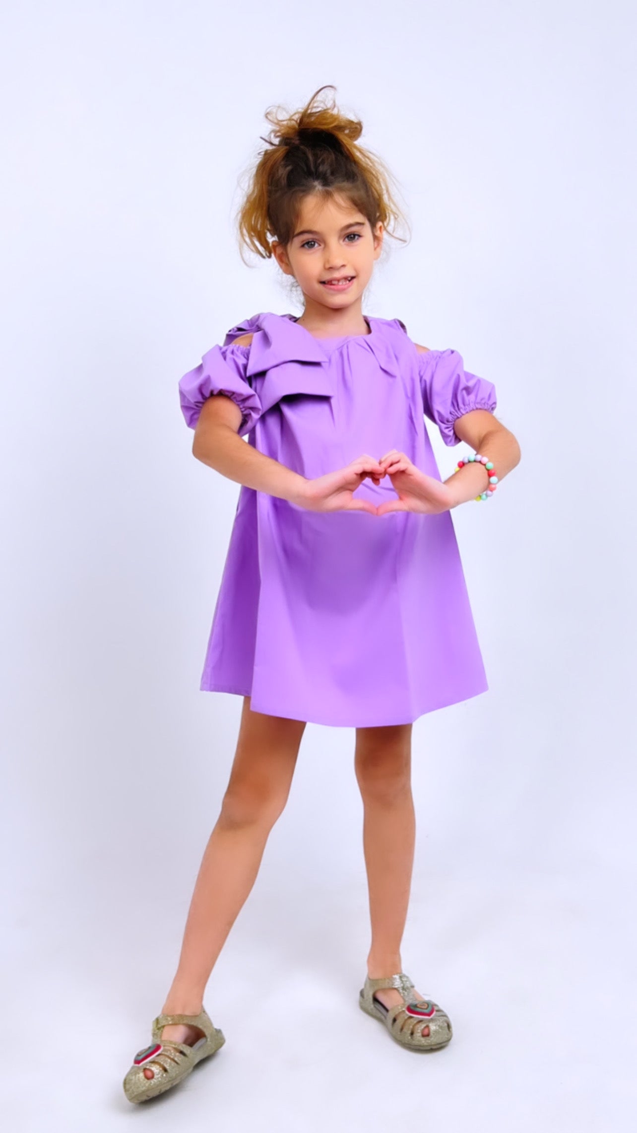 Poplin Bow Girls Dress In Lavender