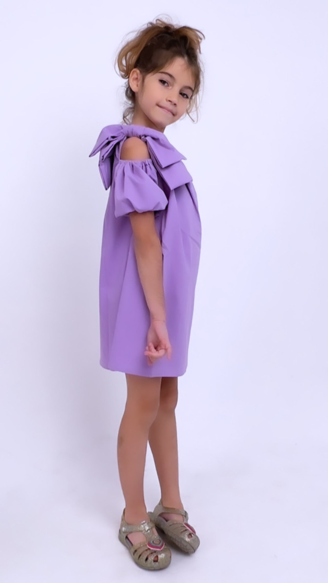 Poplin Bow Girls Dress In Lavender