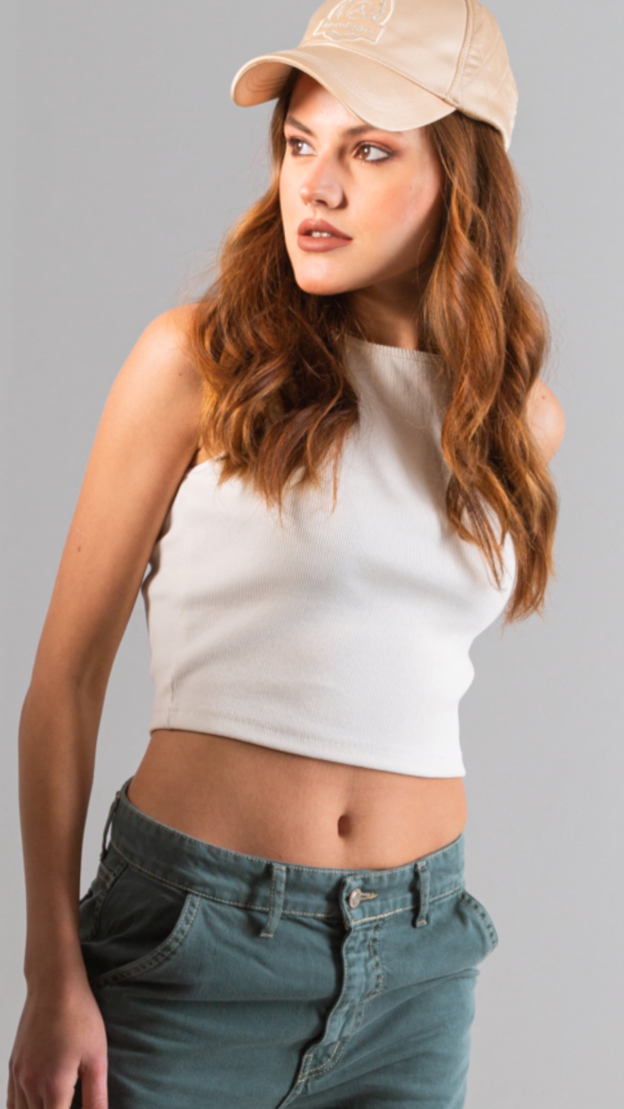 Ribbed Knit Tank Top In White