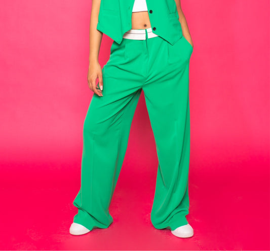 Reversed Waistband Pants in Green