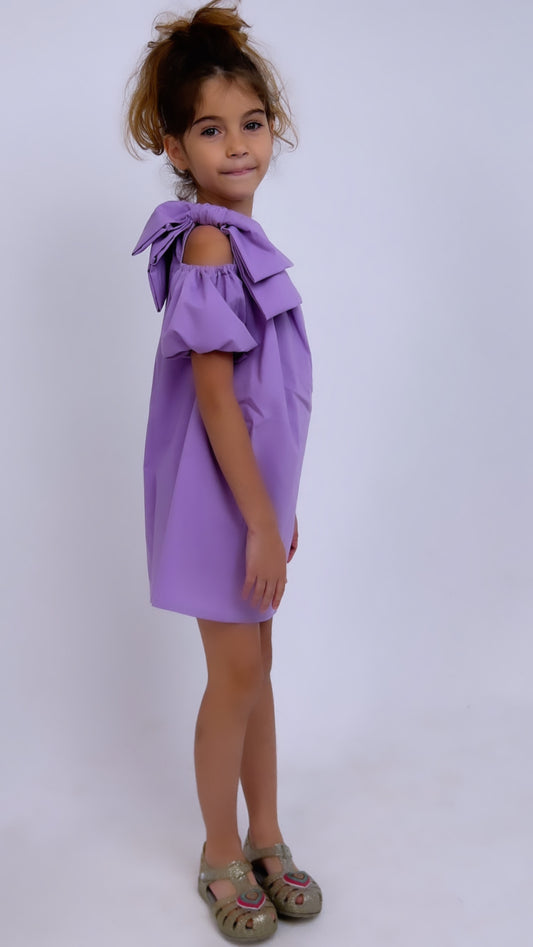 Poplin Bow Girls Dress In Lavender