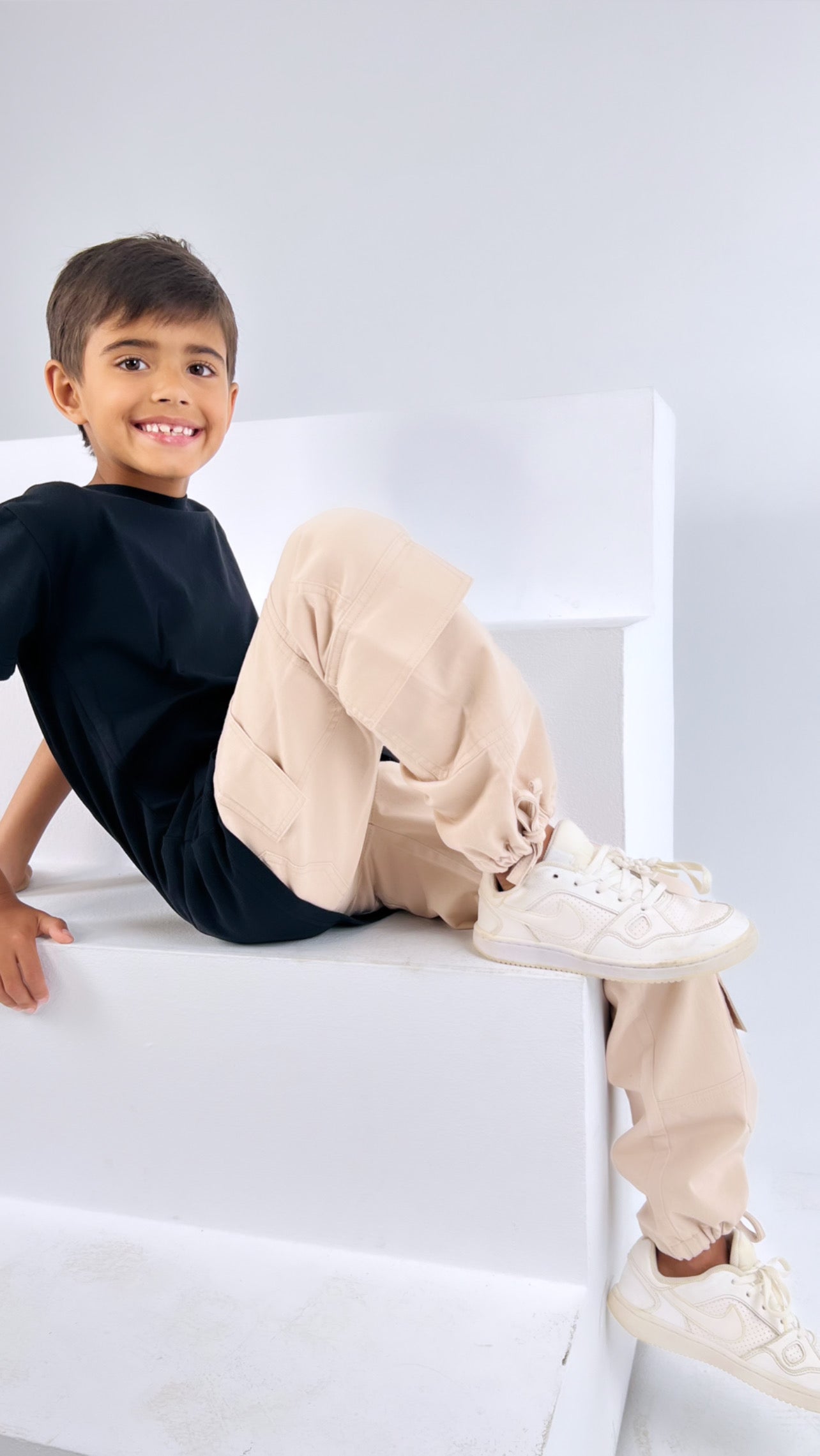 Beige Kids Cargo Pants