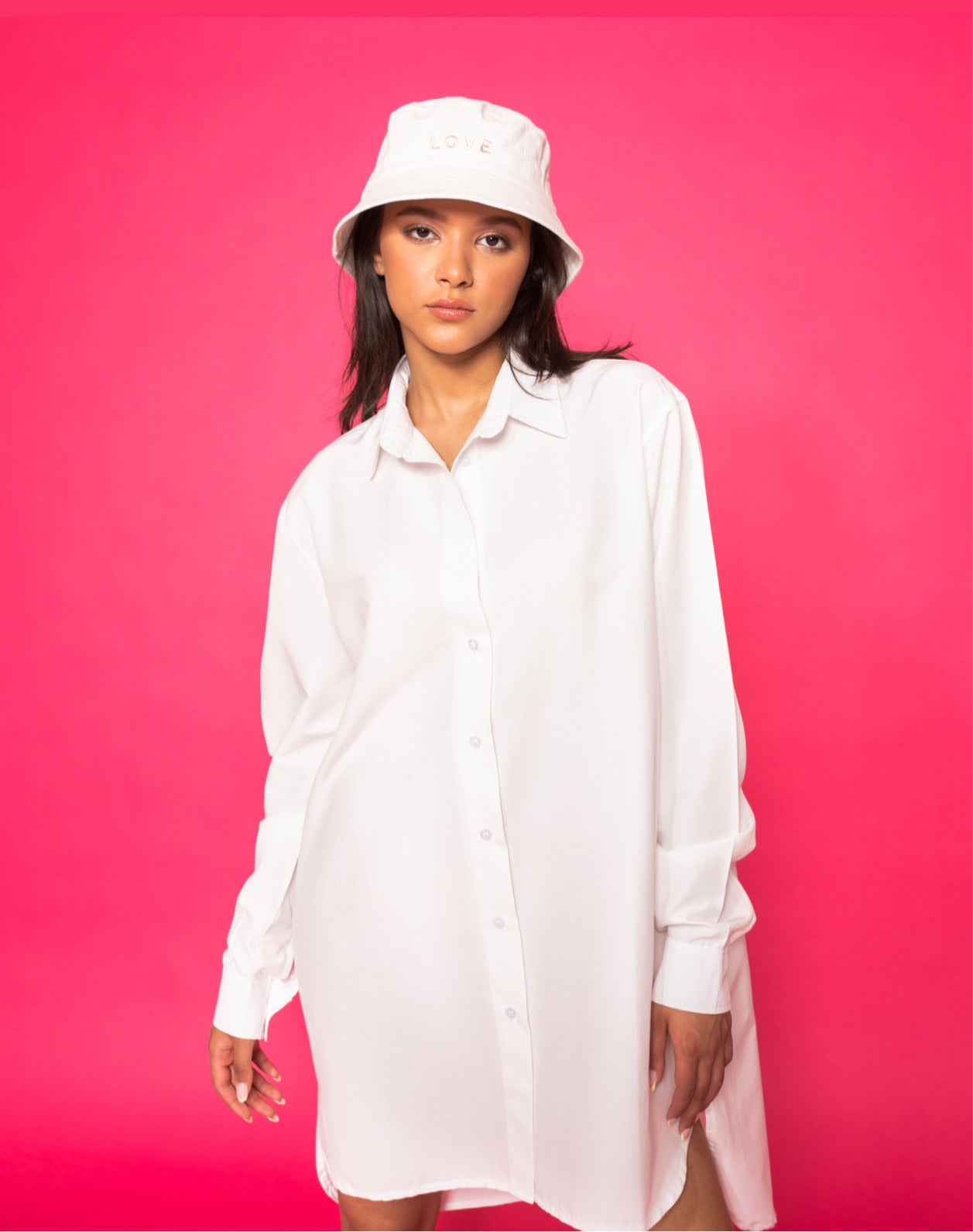Oversized Shirt Dress In White