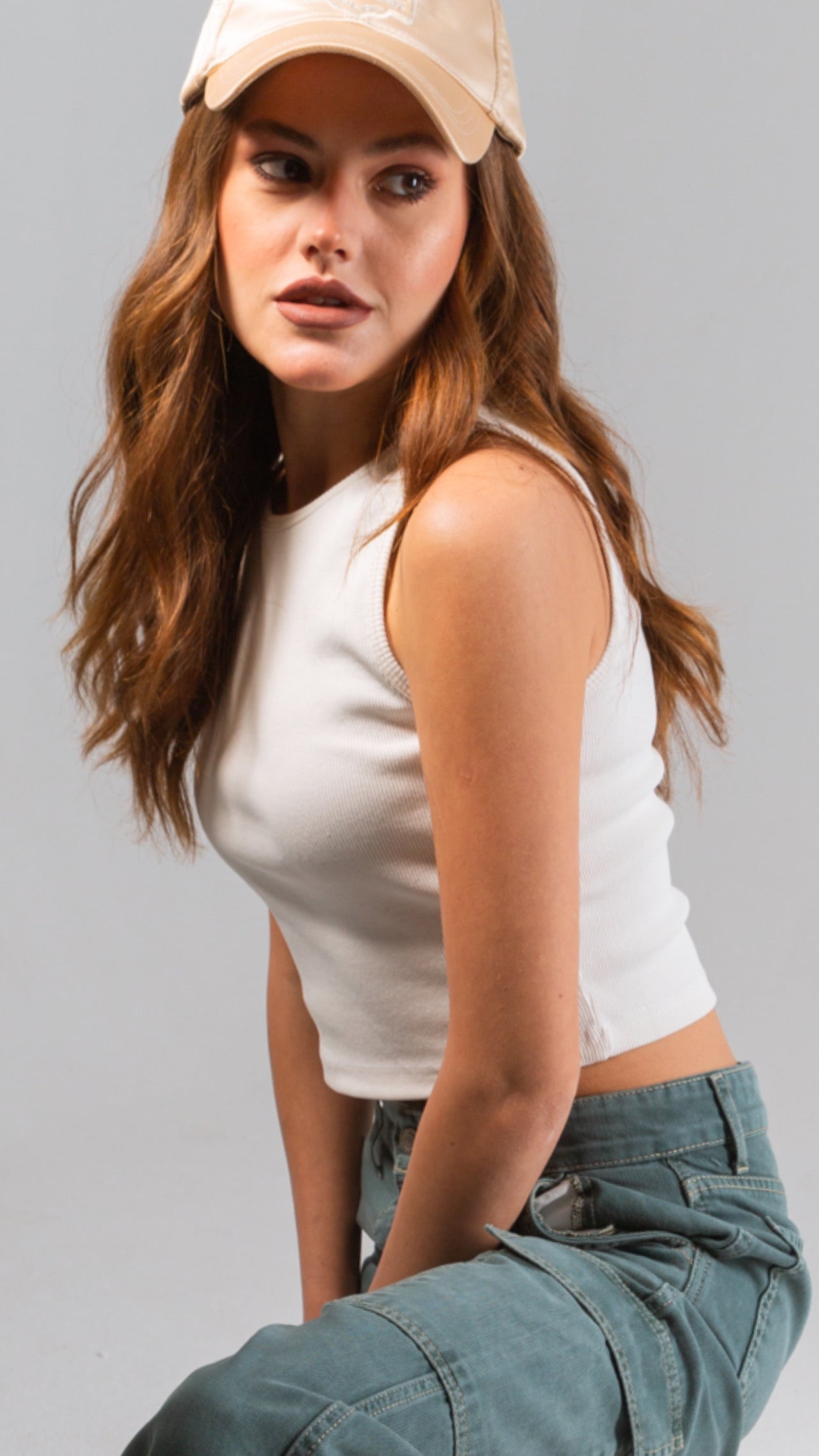 Ribbed Knit Tank Top In White