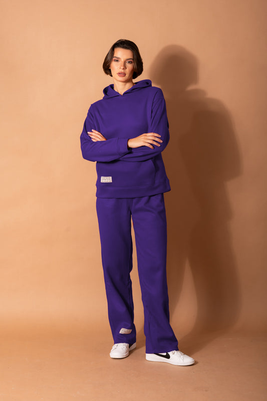 Wide Leg Fleece Set In Purple