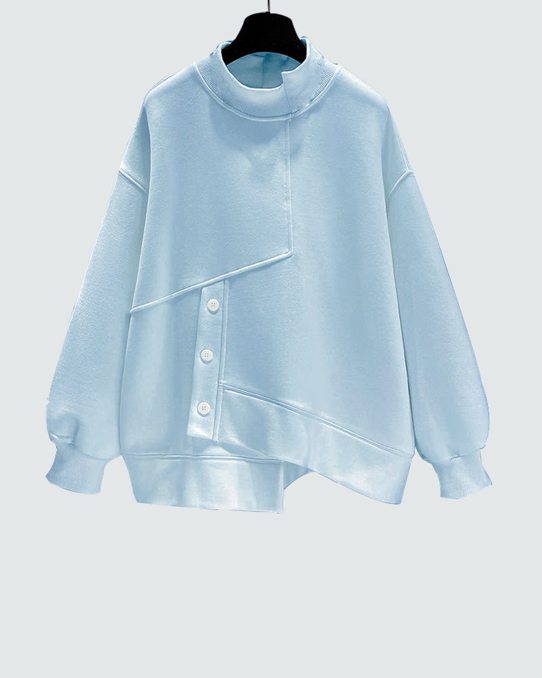 Asymmetrical Melton Buttoned Set In Baby-Blue