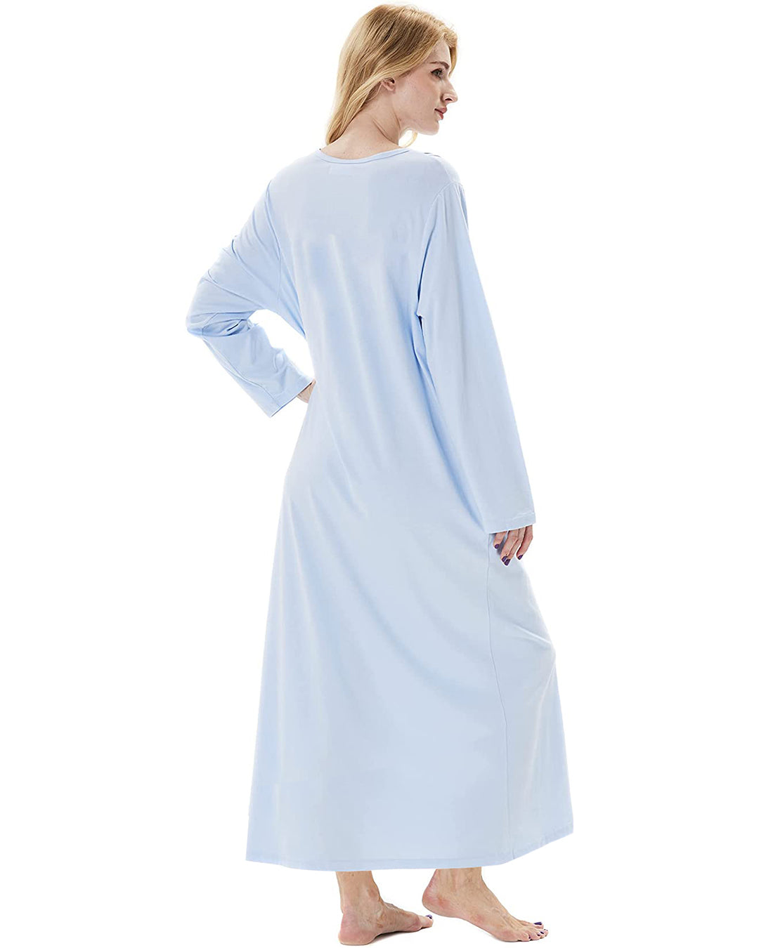 Embroidered Night Gown In Baby Blue