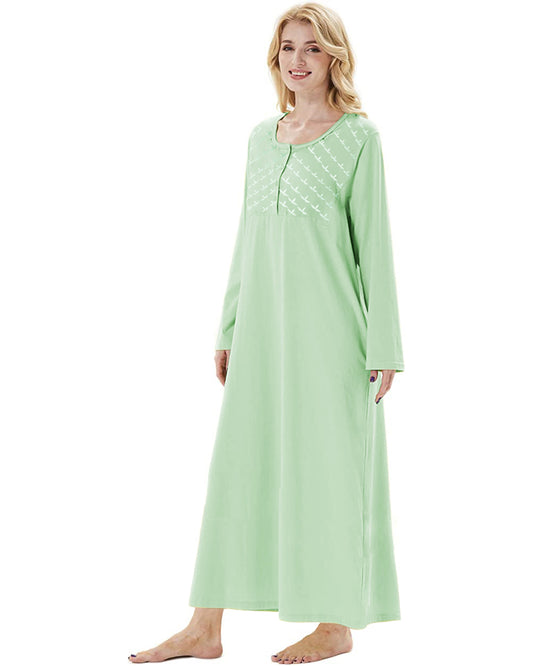 Embroidered Night Gown In Mint