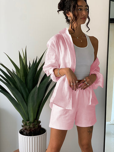 Linen Short Set-Pink