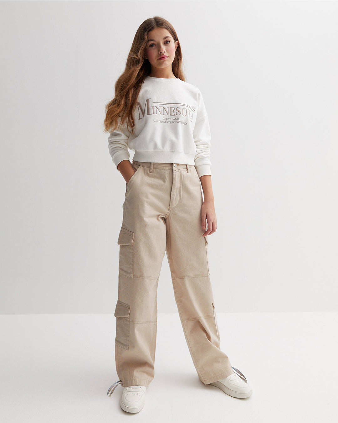 Beige Kids Cargo Pants