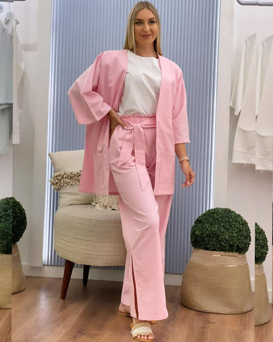 Linen Kimono Set- Pink