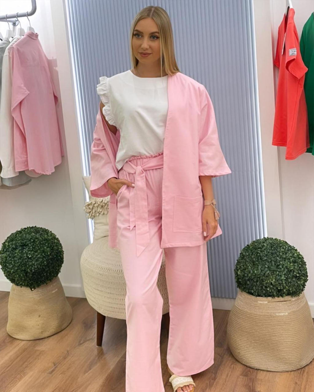 Linen Kimono Set- Pink