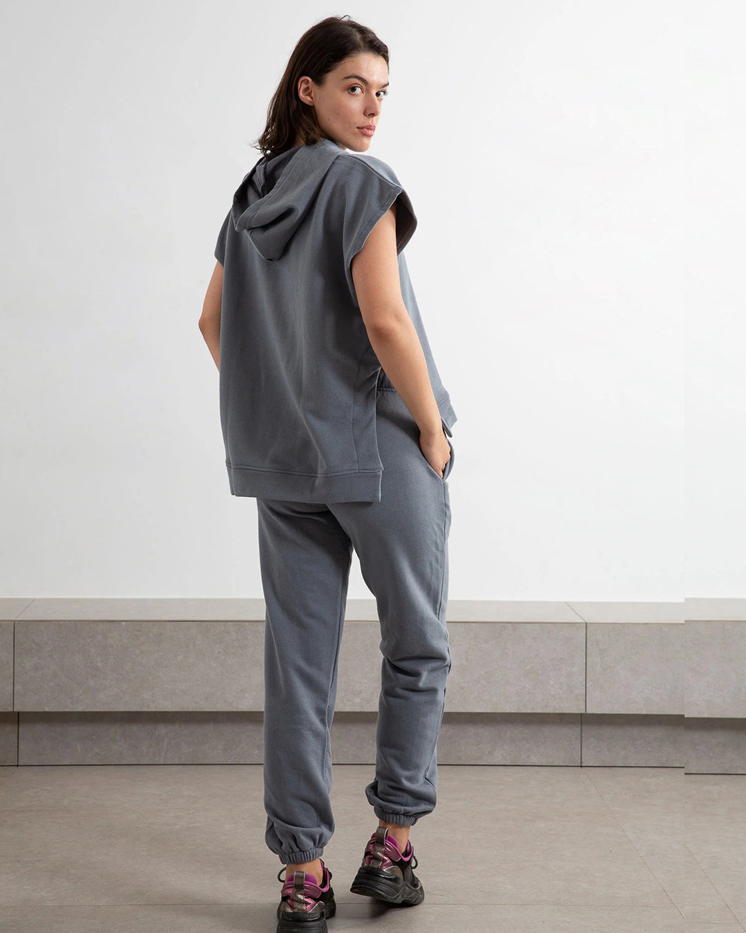 Solid Sweater Vest Set In Grey | Heavy Cotton