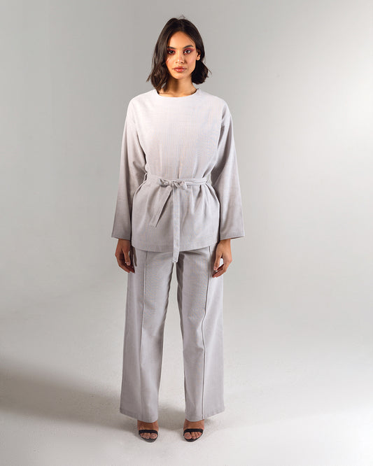Wrapped Bow Linen Set-Grey