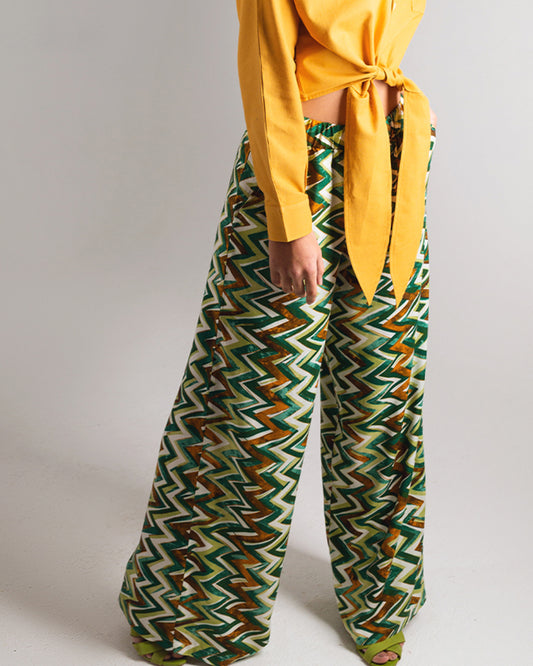 Zig-zag High Rise Flared Pants