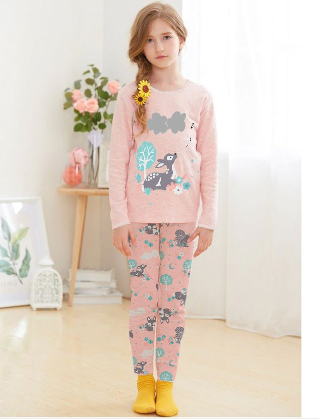 A- Printed Girls Pajama Set | Pink